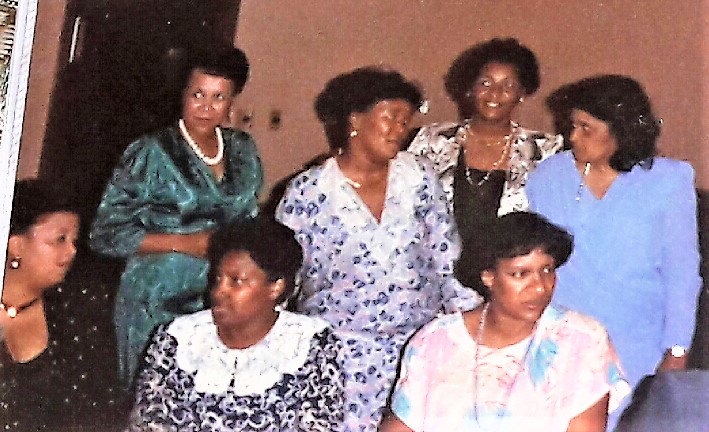 (seated) Rosie, Esther, Edwina (standing) Dorothy, Shirley, Queen, Ms Harris
